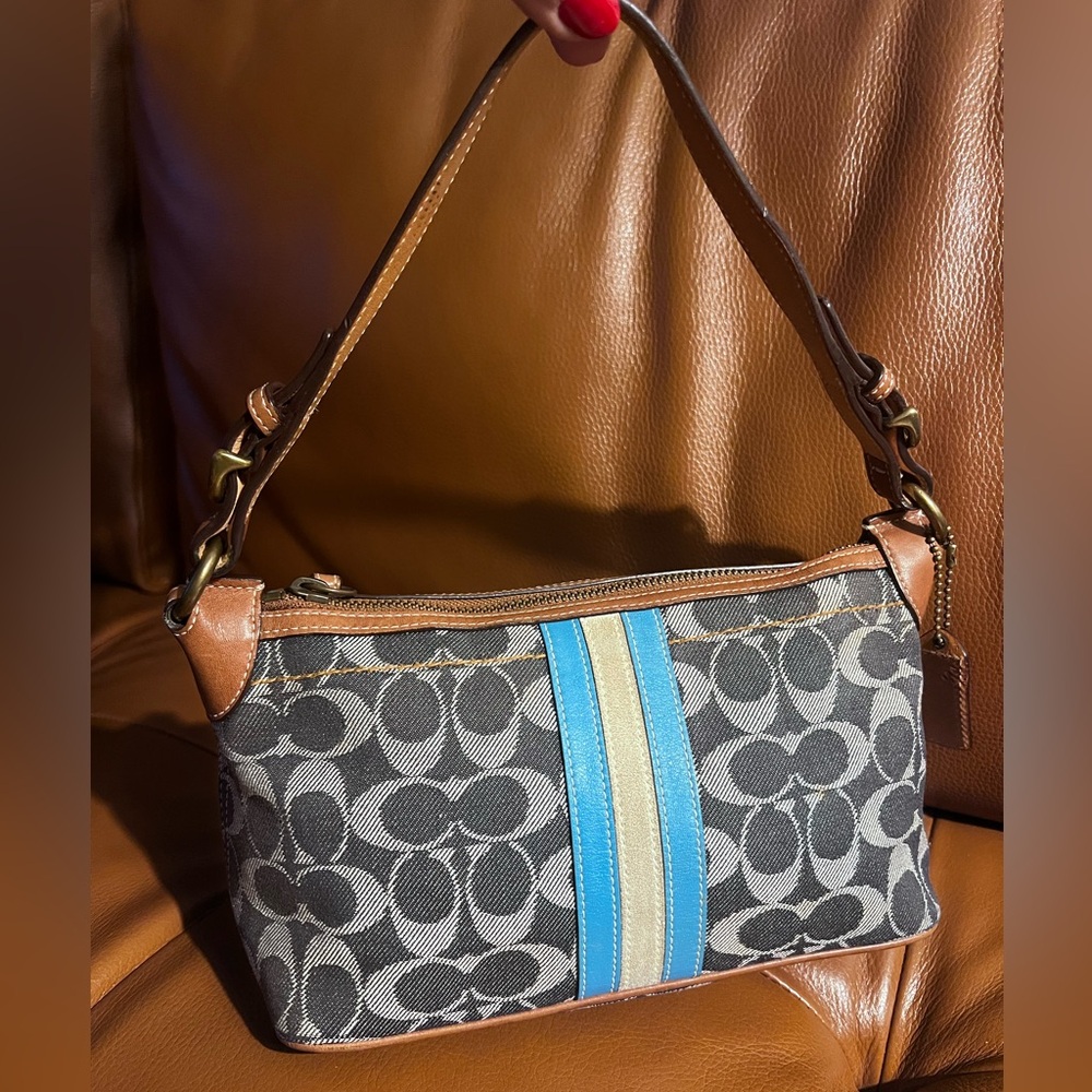 COACH DEMI SIGNATURE DENIM W/ STRIPE Y2K Vintae